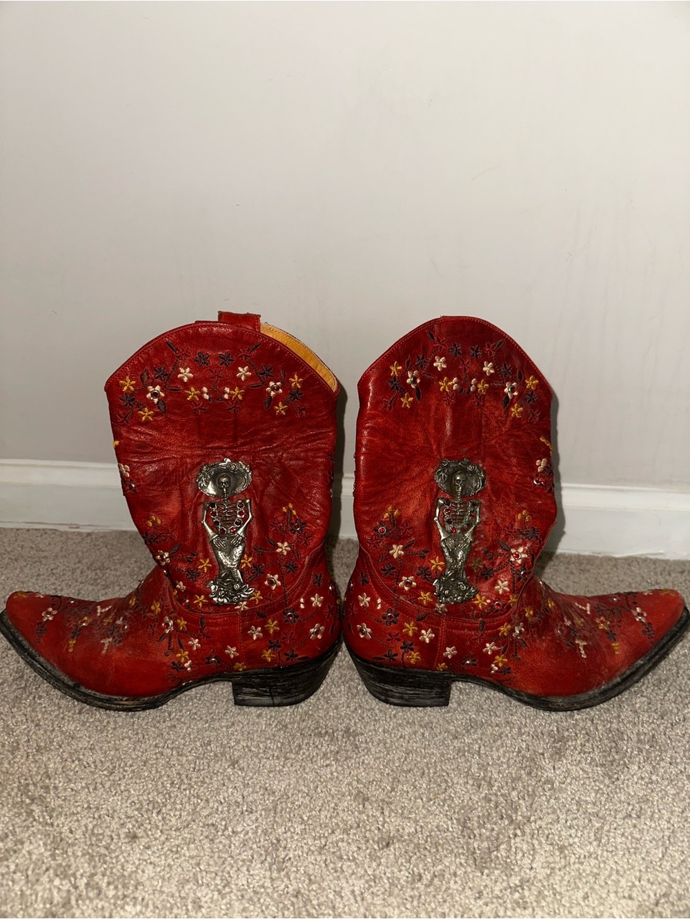 Rare Old Gringo Red Catrina Day of the Dead Embroidered Leather Cowboy Boots- 5B